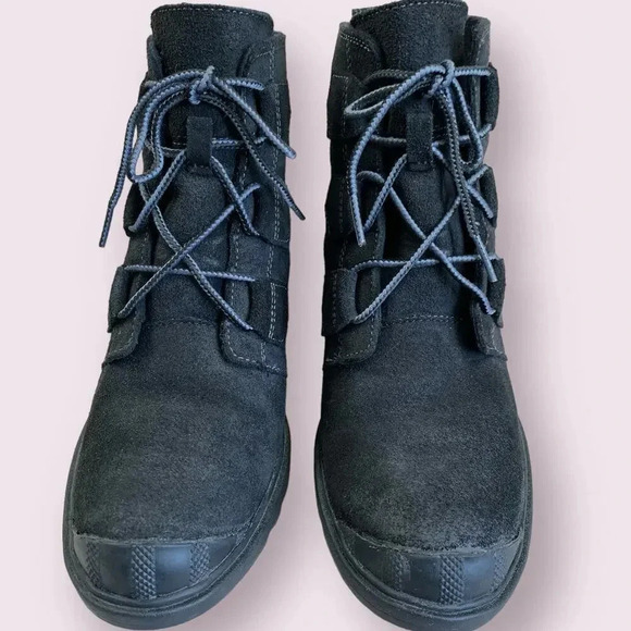 Sorel Suede Leather Waterproof Wedge Heel Ankle Bootie Lace Up Size 9 Black - Picture 3 of 16